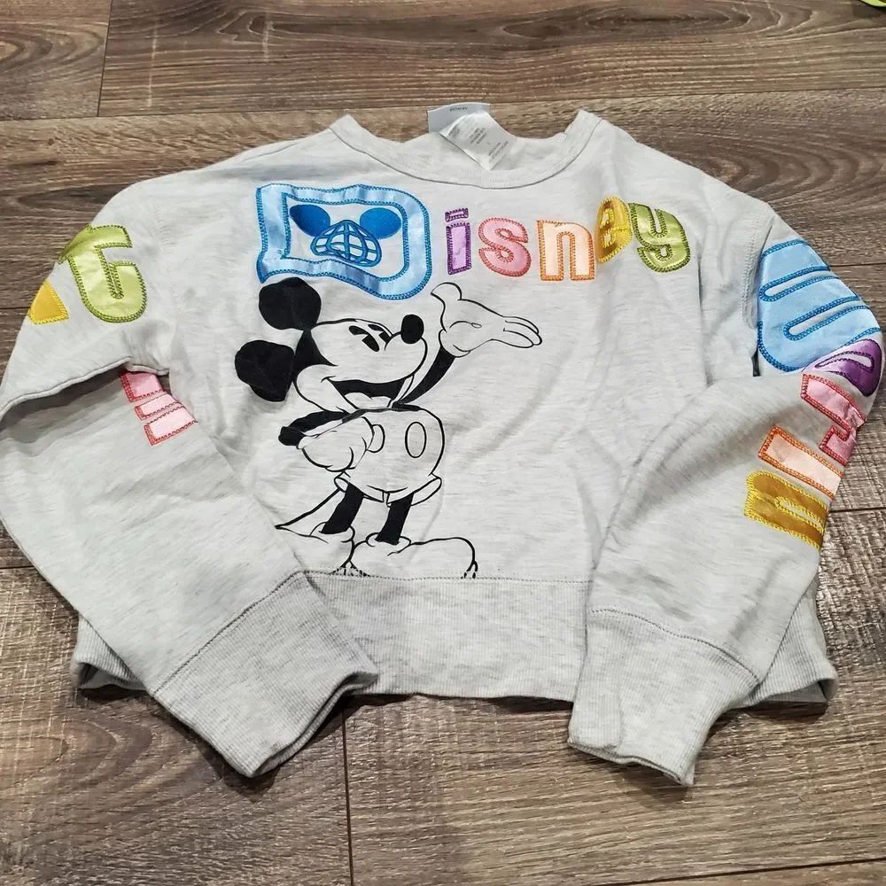 Girls Disney Sweater Size Large L Kids Gray Sweatshirt with Colorful Lettering